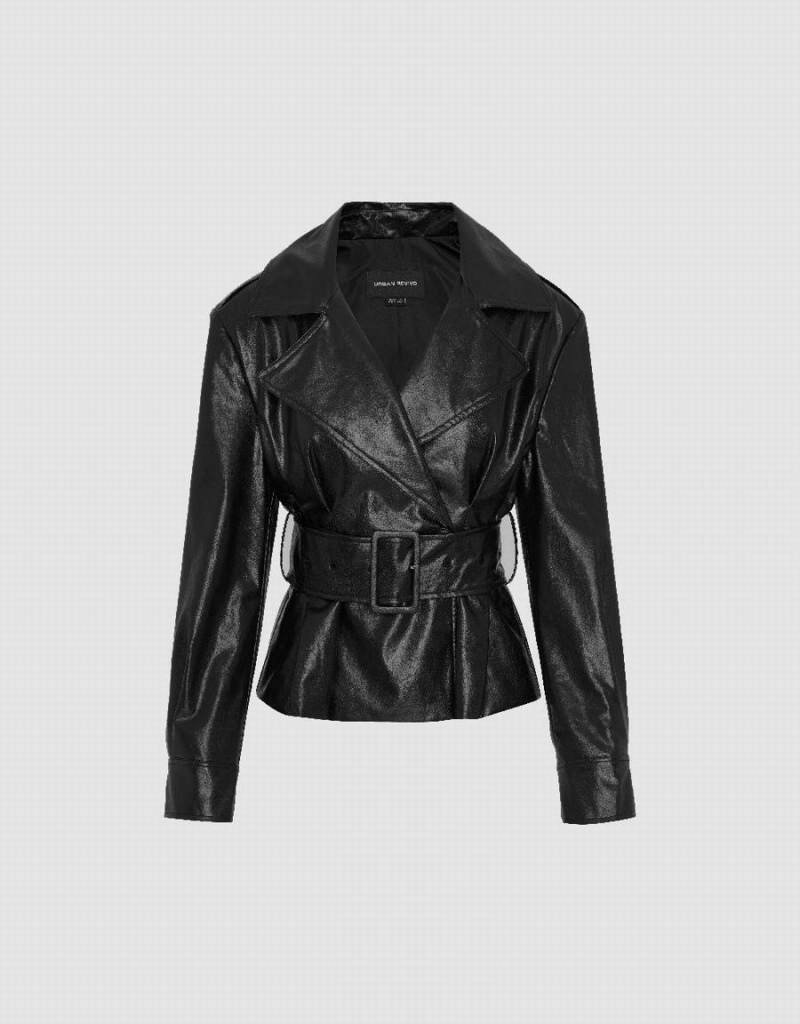 Vestes En Cuir Urban Revivo Vegan With Belt Femme Noir | YWG546TT