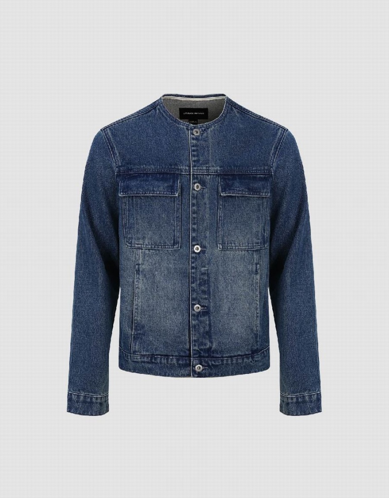 Vestes En Jean Urban Revivo Crew Neck Homme Bleu | CGH8765HF