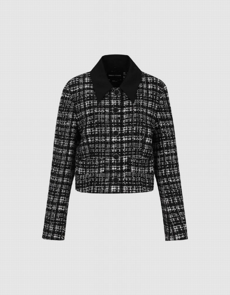 Vestes Urban Revivo Button Up Tweed Femme Noir | CSI3410ES