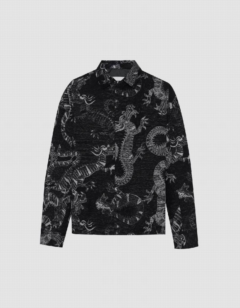 Vestes Urban Revivo Dragon Printed Droit Homme Noir | WSR380GS