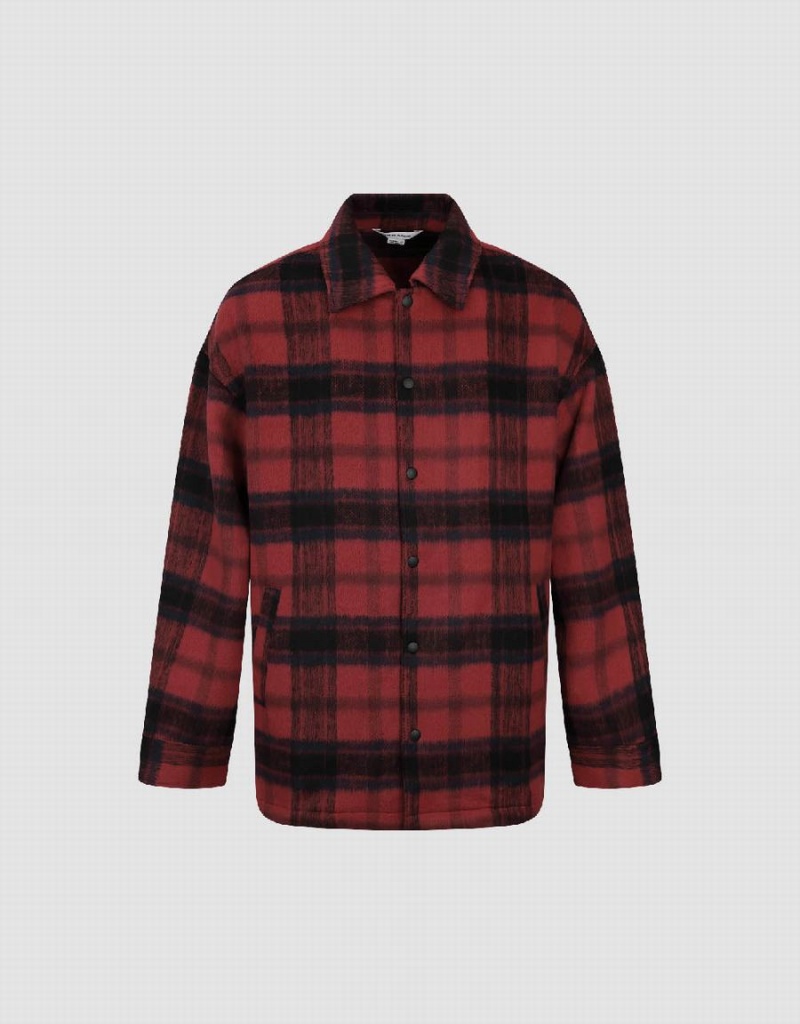 Vestes Urban Revivo Plaid Woolen Homme Rouge | SES226FD